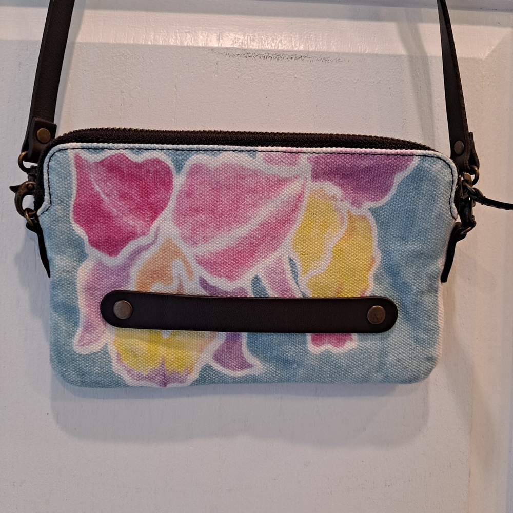 VIDA Handpainted By Debra Grace Addison Floral Crossbody Bag in Blue and Pink